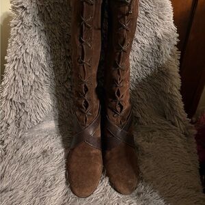 Cole Haan Nike Air Becka Brown Knee-High Lace-Up Boots